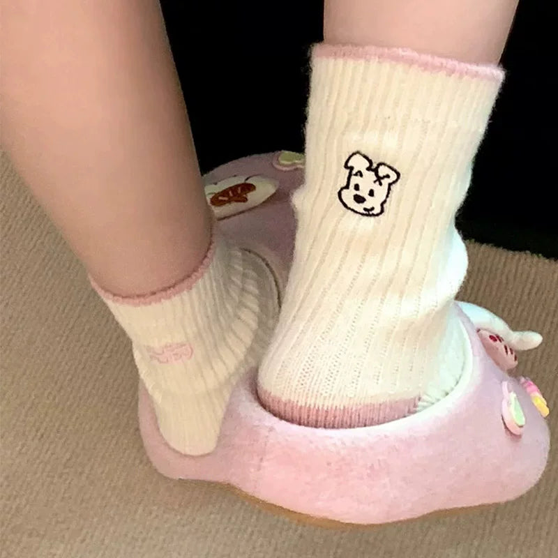 Porlsdn | Women’s Wool Blend Puppy Pattern Mid-Calf Socks for Winter