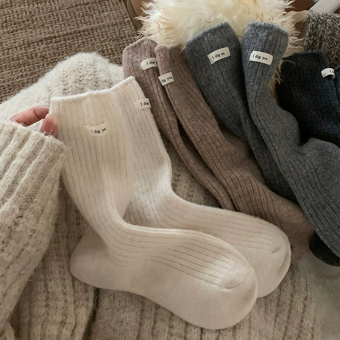 Porlsdn | Women’s Striped Wool Mid-Calf Socks for Fall & Winter Wear
