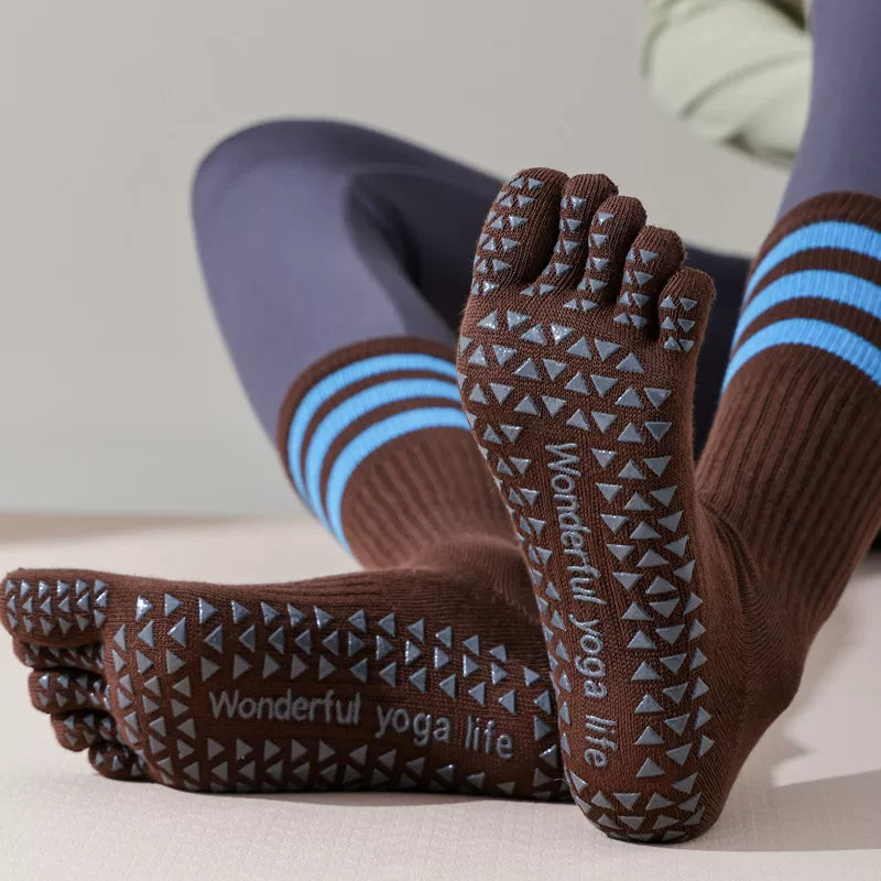 Porlsdn | Women’s Split-Toe Yoga Socks – Five-Finger Non-Slip Mid-Calf Pilates Socks